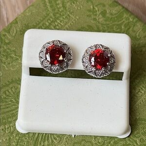 Elegant Red and Silver Stud Earrings